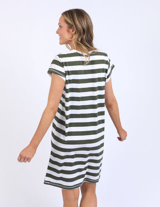 Signature Stripe Tee Dress - Khaki/White Stripe