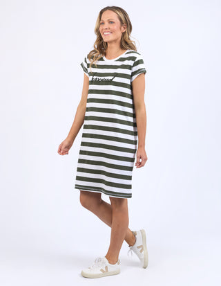 Signature Stripe Tee Dress - Khaki/White Stripe