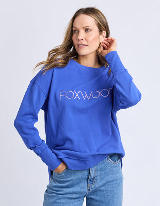 Simplified Metallic Sweatshirt - Blue With Lilac Logo