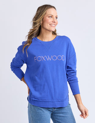 Simplified Metallic Sweatshirt - Blue With Lilac Logo
