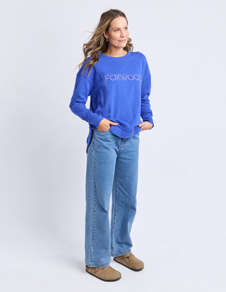 Simplified Metallic Sweatshirt - Blue With Lilac Logo