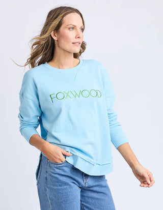 Simplified Metallic Sweatshirt - Light Blue With Lime