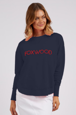 Simplified Metallic Sweatshirt - Navy With Red Logo