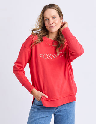Simplified Metallic Sweatshirt - Red With Peach