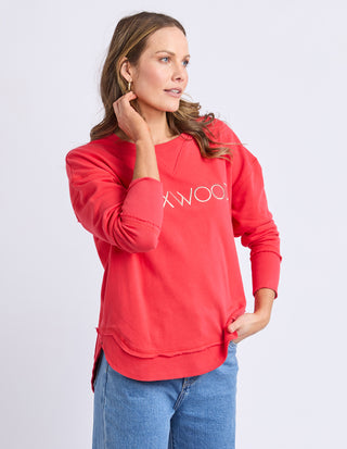 Simplified Metallic Sweatshirt - Red With Peach