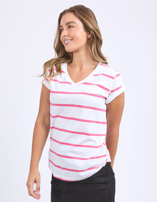 Manly Vee Stripe T-Shirt - Pink/White Stripe