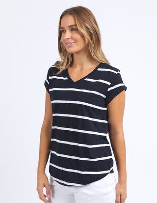 Manly Vee T-Shirt - Navy Stripe