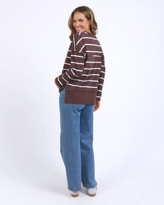 Jayne Stripe Throw On Top - Chocolate/White