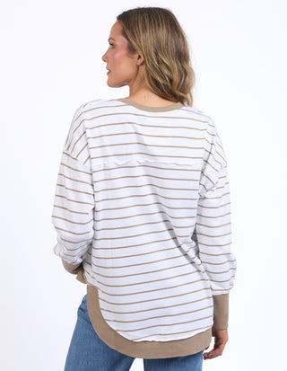 Simplified Striped Crew - Natural/White