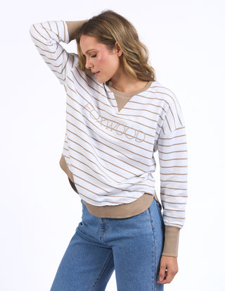 Simplified Striped Crew - Natural/White