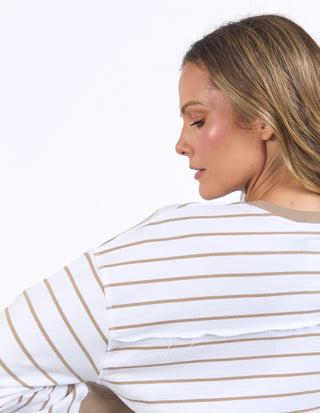 Simplified Striped Crew - Natural/White