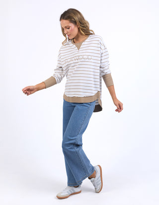 Simplified Striped Crew - Natural/White