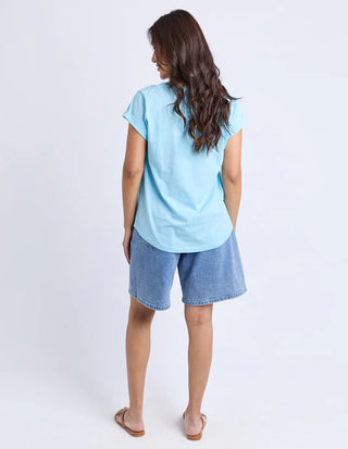 Signature Contrast Tee - Light Blue With Lime