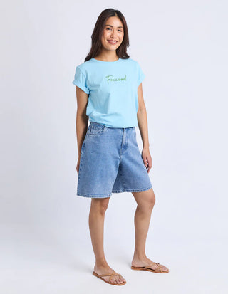 Signature Contrast Tee - Light Blue With Lime