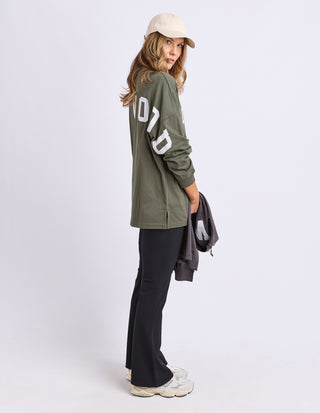 Interval Long Sleeve Tee - Khaki With White