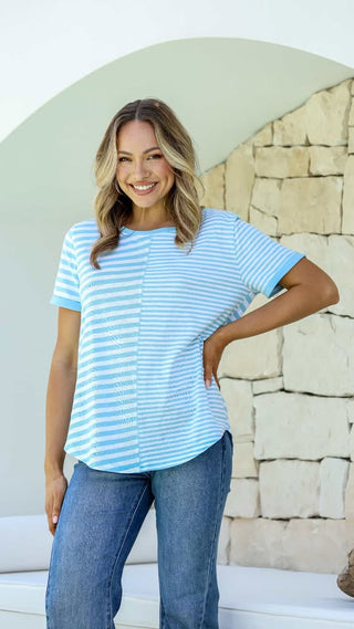 Joop & Gypsy Random Stripe Tee Blue/White, Front view | AAAG