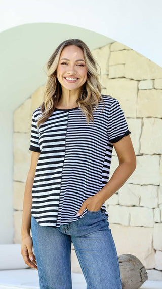 Joop & Gypsy Random Stripe Tee Black/White, Front view | AAAG