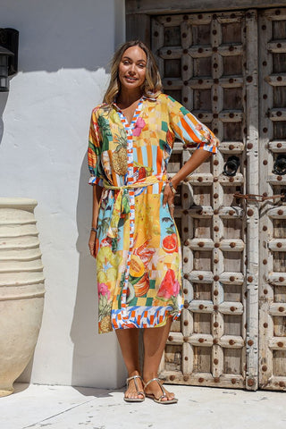 Shirt Dress With Tie - Multi