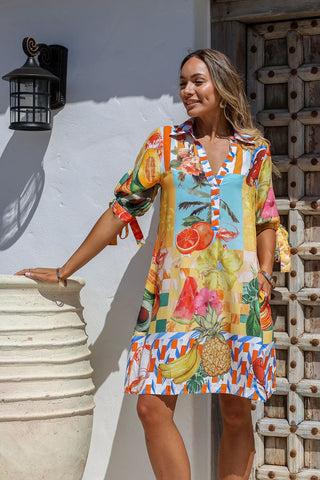 Milano Fruity Button Dress - Multi