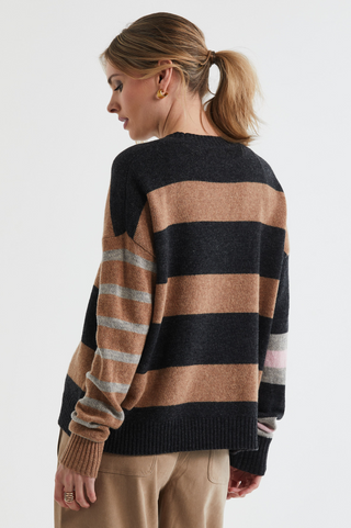 Lambswool Striped Crew - Midnight