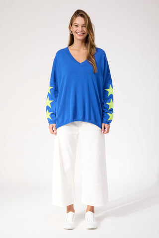 Vermont Star V Neck Jumper - Cobalt