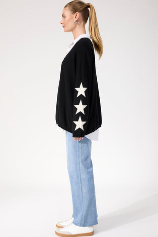 Vermont Star V Neck Jumper - Black