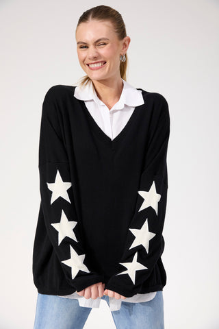 Vermont Star V Neck Jumper - Black