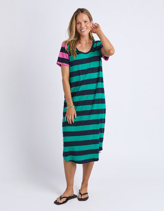 Mercury Stripe Dress - Irish Green/Pink Stripe