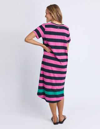Elm Mercury Stripe Dress Irish Green Pink Stripe Back pink stripe view | AAAG