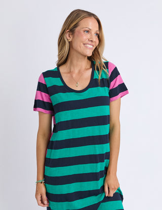 Elm Mercury Stripe Dress Irish Green Pink Stripe Side profile | AAAG