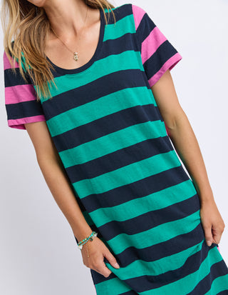 Elm Mercury Stripe Dress Irish Green Pink Stripe Styled angle | AAAG