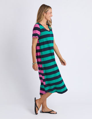 Elm Mercury Stripe Dress Irish Green Pink Stripe Fabric and hem detail | AAAG