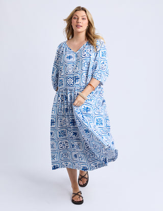Dolce Tile Midi Dress - Ocean Tile Print