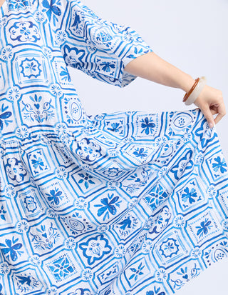 Dolce Tile Midi Dress - Ocean Tile Print