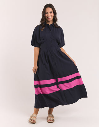 Elm Scarlet Midi Dress Magenta Stripe, Front view | AAAG
