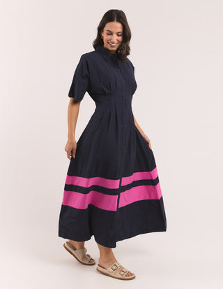 Elm Scarlet Midi Dress Magenta Stripe, Detail | AAAG