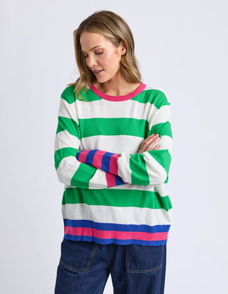 Reggie Long Sleeve Knit - Green/White Stripe
