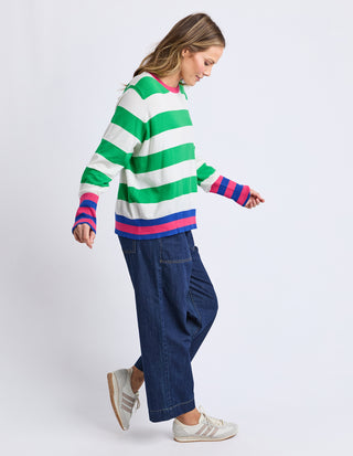 Reggie Long Sleeve Knit - Green/White Stripe