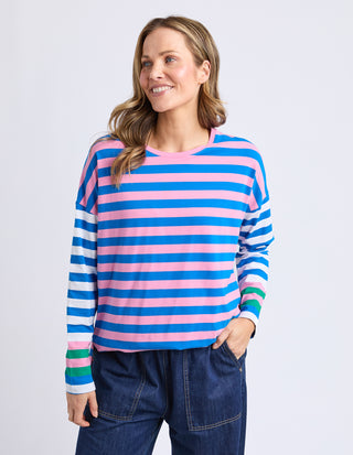 Taffy Stripe Long Sleeve Tee - Blue/Pink Stripe