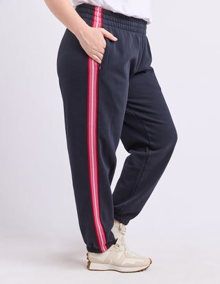 Lover Track Pants - Navy With Pink Stripe
