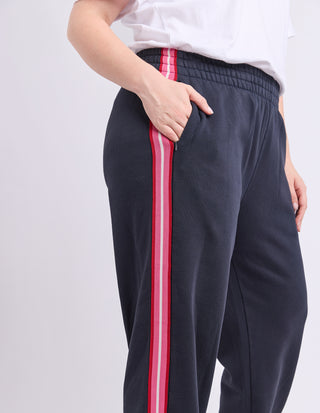 Lover Track Pants - Navy With Pink Stripe