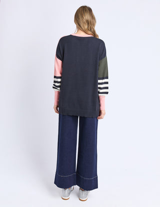Freja Knit - Navy Block Stripe