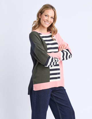 Freja Knit - Navy Block Stripe