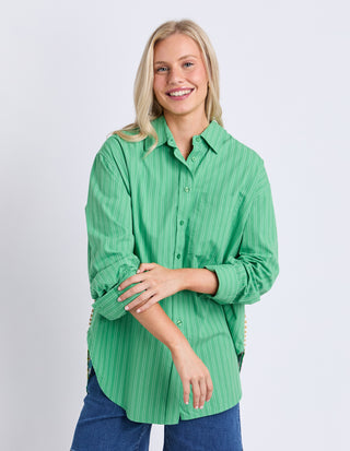 Elm Tropical Muse Shirt Green Briar Stripe, Front view | AAAG