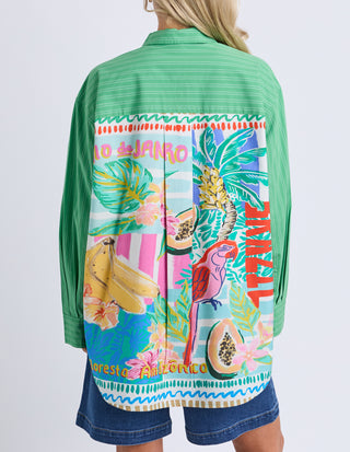 Elm Tropical Muse Shirt Green Briar Stripe, Back view | AAAG