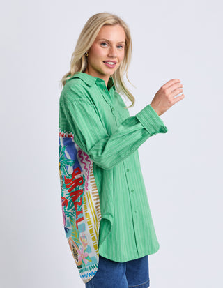 Elm Tropical Muse Shirt Green Briar Stripe, Side view | AAAG