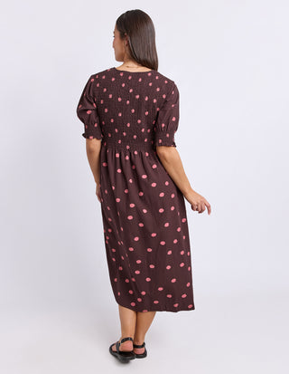 Elm Willa Spot Dress Chocolate, Detail sleeves | AAAG