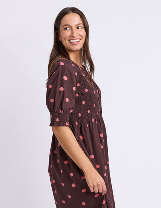 Elm Willa Spot Dress Chocolate, Styled look | AAAG