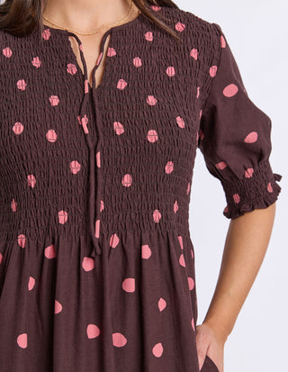 Elm Willa Spot Dress Chocolate, Side view | AAAG
