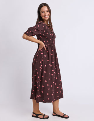 Elm Willa Spot Dress Chocolate, Back view | AAAG